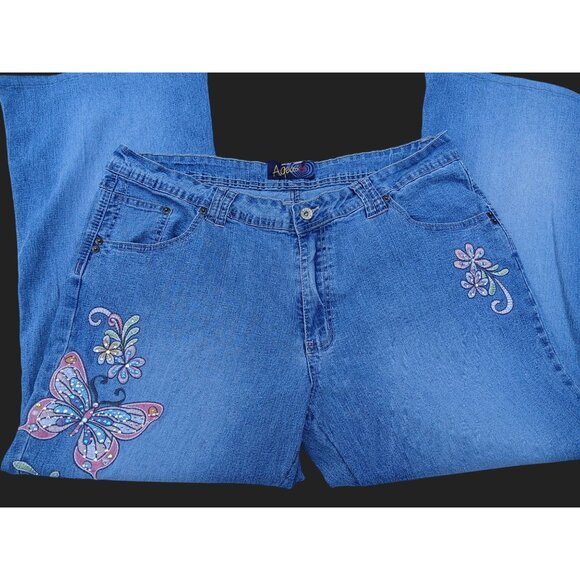Vintage Angels Womens Denim Cropped Jeans Embroidery Butterfly Floral Size 20 - Picture 10 of 16